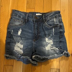 U2B Urban Basics medium wash ripped denim shorts